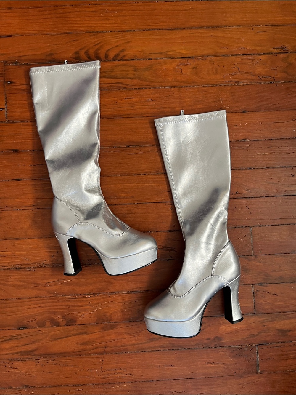 Silver GoGo Platform Knee-High Boots